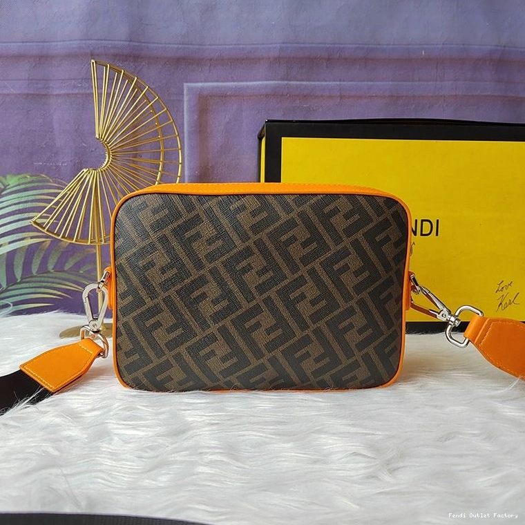 Cheap HOT Fendi Motif Fabric Orange FF Brown Compact Case In Camera 0709